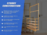 Large Wooden 5 Tiers Hat Coat Stand Clothes Shoe Rack Hanger Hooks Shelf Storage V63-840271