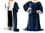Sleeved Blanket Hoodie Flannel Sherpa TV Blanket Navy Blue V1263-JX-7722