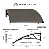SHADE SHIELD 1x1m Aluminium Exterior Awning, Black DIY External UV Rain Protection Grey Tinted V219-OAWFIXSS11GA