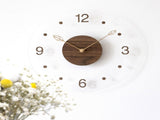 Brown Black Modern Wall Clock Transparent Clock Wooden Centre Clock Leaf Hands Clock V1347-115-BLA-32791
