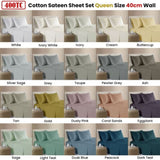 400TC 100% Cotton Sateen Premium Sheet Set 40cm Wall Sage Queen V442-ATX-SHEETS-25COTTON400TC-SAGE-QS
