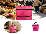 2-in-1 Foldable Shopping Cart with Wheels,Lightweight Oxford Cloth Rolling Tote Bag,Portable Grocery V1369-AZ3-W-14910