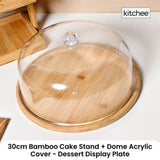 Kitchee 30cm Bamboo Cake Stand Dome Acrylic Cover - Dessert Display Plate V238-SUPDZ-41002621763664