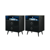 Amelia Modern LED Bedside table with USB and power socket black x 2 V195-NT-023-BK2