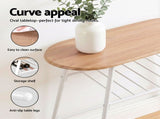Artiss Oval Dining Table Set 3PC Space-Saving Bistro Kitchen Storage Wine Rack Natural White DSET-D-OVAL-WD