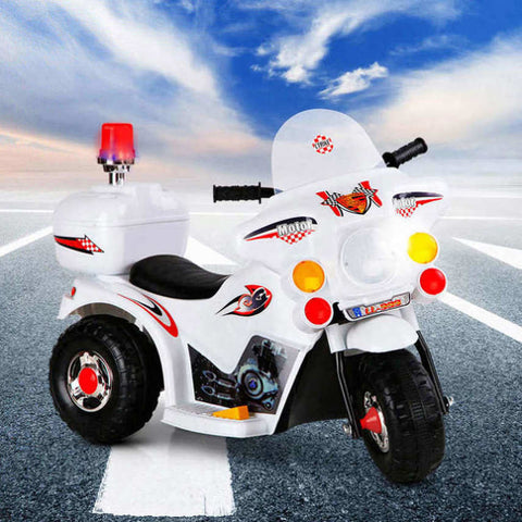Rigo Kids Electric Ride On Police Motorcycle Motorbike 6V Battery White RCAR-MBIKE-WH