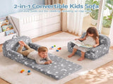 Keezi Kids 2-in-1 Fold Out Sofa Bed with Removable Washable Cover, Carry Handle, Storage Pocket, KID-SOFA-SGL-COMP-GY