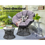 Gardeon Outdoor Lounge Setting Papasan Chair Wicker Table Garden Furniture Black ODF-PAPASAN-CHTB-BK