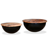 Coffee Table Set 2 Pieces Solid Reclaimed Wood Black Bowl Shape 43_245257