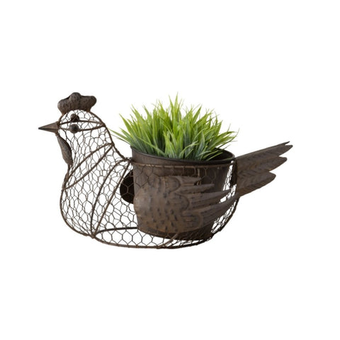Chicken Wire Chook w Pot & Handle 35cm V637-06976CHK