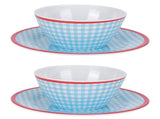 4Pcs/Set Salad Bowl Dish Light Blue Grid Pattern Imitation Porcelain Snack Plate Tableware V1294-YM0718-3118200282711