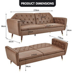 Sarantino Faux Velvet Tufted Sofa Bed Couch Futon - Brown SOFA-M2540-SUE-BRN