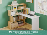 Adjustable Computer Desk with Storage Shelving in White Jointed Oak, 131x86x106cm V178-59309