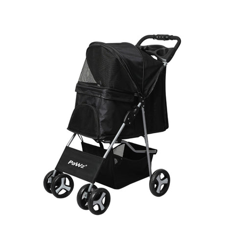 PaWz 4 Wheels Pet Stroller Dog Cat Cage Black ST1002-BK