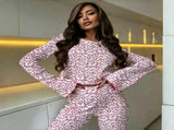 Pink Leopard Size L Women's Bell Sleeve Leopard Pajama Set Christmas Chic Leopard Gift Spring V1221-XM-LB7138-GM185