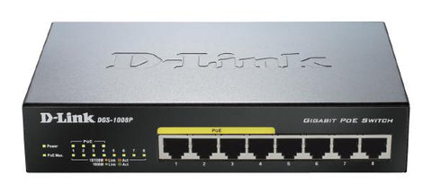 D-Link 8-Port Gigabit Unmanaged Desktop Switch with 8 Gigabit RJ45 and 4 PoE Ports 16DGS1008P