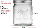 12 Pieces Canning Jars - 480ml Mason Jar Empty Glass Spice Bottles with Airtight Lids and Labels V178-82528