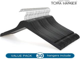 TOPIA HANGER Black Wooden Hangers 30 Pack, 0.28-inch Thick Slim Wood Clothes Hanger with Flat Design V1258-DP02-F-231