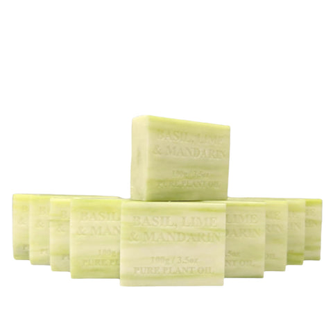 10x 100g Plant Oil Soap Basil Lime Mandarin Scent Pure Natural Vegetable Base Bar V238-SUPDZ-39487706169424