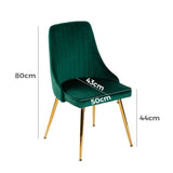 Viva Forever Set of 2 Green Velvet Dining Chairs-Art Deco Design with Gold Metal Legs V264-DNC-414V-GRN-02