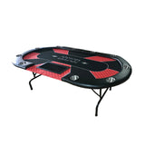 10 Player Foldable Red Color Poker Table Blackjack Texas Holdem Table with Cup Holders V488-POKER - RED