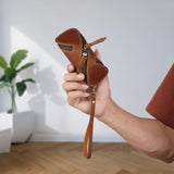 2pcs Retro Genuine Leather Key Pouch - 12.5cm x 5cm - Dual Zipper, Wrist Strap, Belt Loop, V888-ELOSUNG56072-1