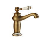 Antique Bronze Basin Faucet Porcelain Handle, Single Lever Deck-Mounted Mixer Tap, Vintage Style V1107-113-85547-BRO