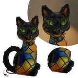StainedGlass Cat Resin LED Night Light, USB Powered Warm Glow Tabletop Lamp For Bedroom LivingRoom V1369-AZ3-W-14853