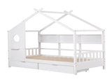 Artiss Kids Single Bed Frame with 3 Storage Bookcase & 2 Drawers House Bed Solid Wood Montessori Bed WBED-F-DREGO-S-WH-DRAW