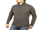 100% SHETLAND RAGG WOOL Half Zip Up Knit JUMPER Pullover Mens Sweater Knitted - Charcoal - XXL V563-SW-HZ-CHRCL29-XXL