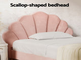 Artiss Bed Frame King Single Size Scallop-Shape Bedhead Beds Base Pink Velvet Fabric BFRAME-G-ROSY-KS-PK-AB