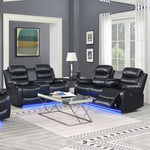 3-2 Seater Seater Finest Black Leatherette Recliner Feature Console LED Light Ultra Cushioned V43-SET-CHLS-3-2-BL