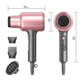 Pink Portable silent Hair Dryer with 3 Heat/Speed Settings and 3 Accessories - High-Power Blow V888-ELOSUNG45223
