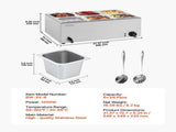 Commercial Food Warmer, 6-Pan Electric Steam Table, 1200W Professional Countertop Stainless Steel V952-SYSPBWQPTK61BPPMXV3