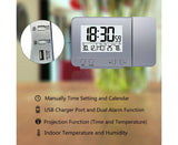 Desk Snooze LED Digital Backlight Date Function USB Charge Alarm Clock Projector-Silver - Silver V1263-JX-387