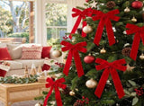 Jingle Jollys 12Pcs Red Velvet Christmas Bows Tree Decorations Xmas Decor XM-TR-BOW-12PCS-RD
