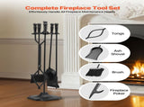 Fireplace Tool Set, 5 PCS Tool Set and Holder with Five-Prong Stand, Tongs, Ash Shovel, Brush, V952-BLGJTJ5JTWZG9M137001V0