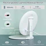 Travel Makeup Mirror with, 8" Portable Folding Make Up Tabletop Mirror with LEDs 3 Colors V1192-AZ-W-17179