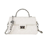 White Quilted Chain Shoulder Bag - PU Leather Small Square Crossbody - Adjustable Strap, Metal V888-ELOSUNG56162-1