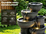 Gardeon Solar Fountain Water Feature 5-Tier Cascading Bowl Grey 51cm FOUNT-A-BOWL-5LVL-GY