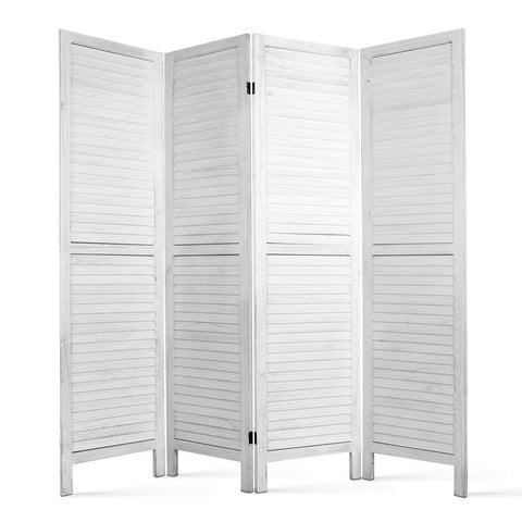 Artiss 4 Panel Room Divider Screen 163x170cm Louver White RD-B-0539-4P-WH