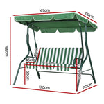 Gardeon Outdoor Swing Chair Garden Bench Furniture Canopy 3 Seater White Green GSC-BST-3S-GNWH