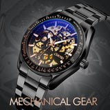 Golden Steel Band Automatic Skeleton Watch For Men PRL-5022335240DBT