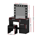 Artiss Dressing Table Set Stool 12 Led Bulbs Black FURNI-Q-DRESS01N-LED-BK-AB