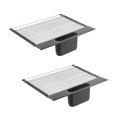 2 Pack Large Stainless Steel Roll Up Dish Drying Rack with Utensil Holder for Home Kitchen V178-36044