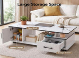 Artiss Coffee Table Marble Finish Center Table with Storage Drawer Cabinet Wood White FUR-S-COF12-MBWH