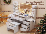 Artiss Dressing Table Vanity Desk Set Stool LED Charging Station White FURNI-N-DRESS03-WH-ABC