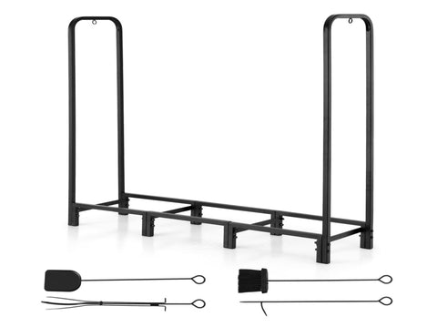 Gardeon Firewood Rack 120cm Wood Rack 3 Sizes Firewood Storage with Tools Black FSR-A-H120