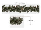 Christabelle Premium 2.7m Christmas Garland Snow with LED Lights and Pine Cones Cashmere Tree D 112_HZC274