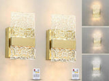 Battery Operated Wall Sconces Set of 2, Rechargeable LED Brass Gold Lights, Remote V1263-JX-5792